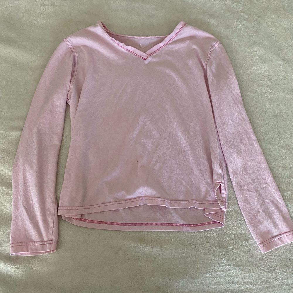 Pink v neck long sleeve with hot pink stitching